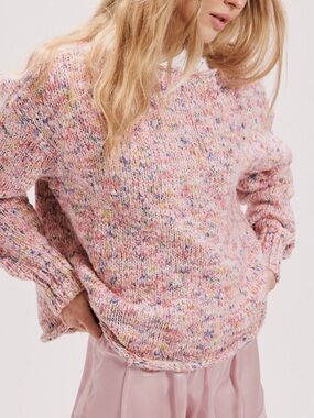 NWT Free People Coastline Space Dye Knit Pullover Coral Reef Pink Peach SOLD OUT